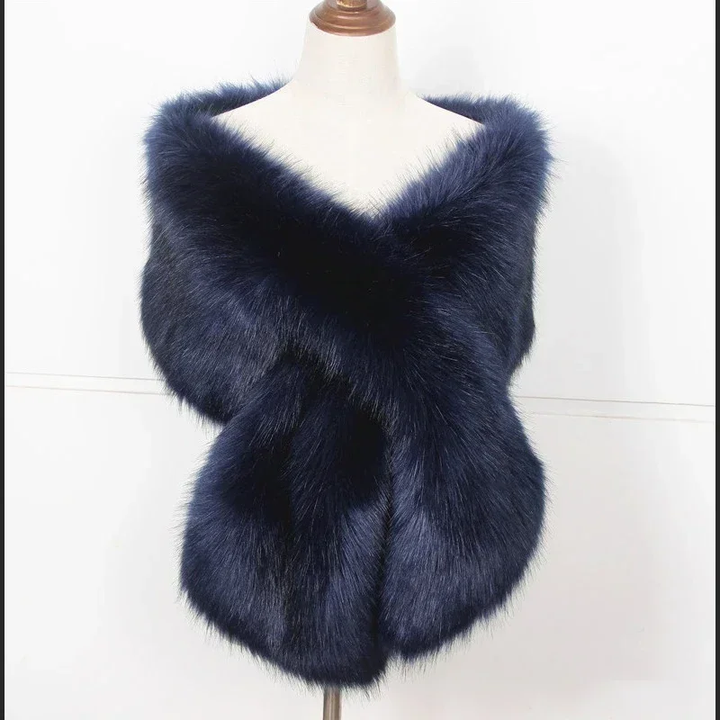 Faux Fox Fur Women Wraps Long Plush Tippet for Woman Large Luxury