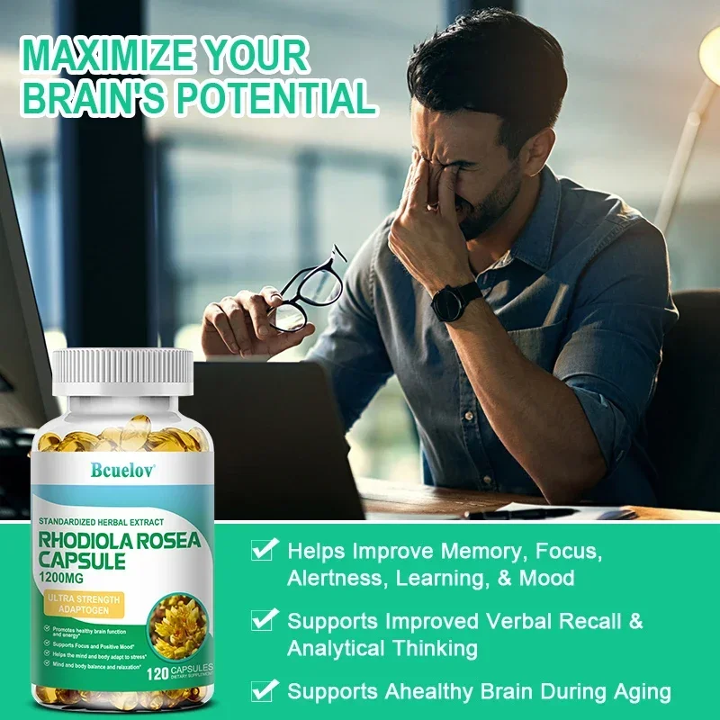 Rhodiola Rosea Root Extract 1200 mg Supports brain health Energy and endurance Mood support Stress