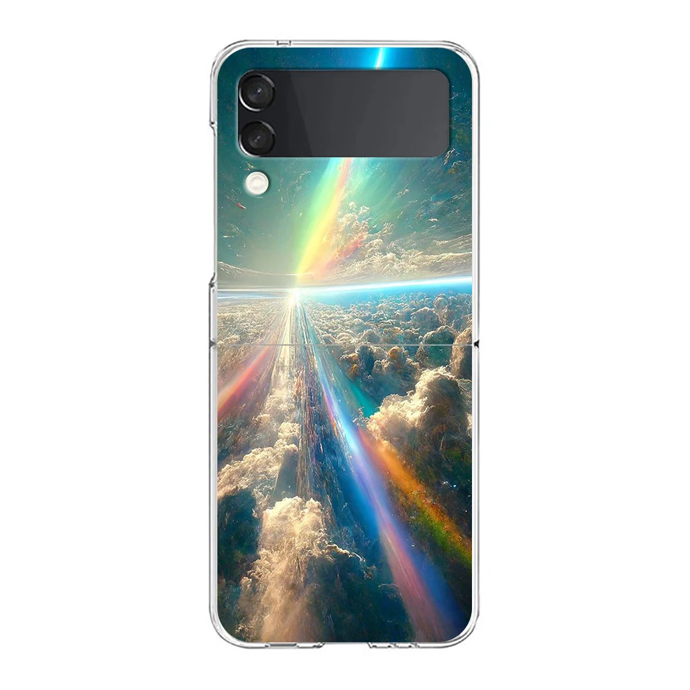 Celestial Space-Themed Hard Folding Clear Phone Case - Durable PC Bumper with Earth and Stars Design