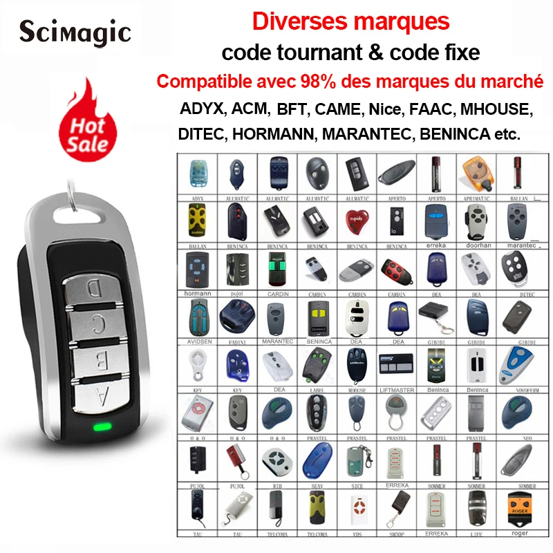 telecommande portail universelle / Télécommande universelle multifréquence  pour porte de garage, 280-868MHz, code de roulement multimarque, porte-clés  de code partenaire