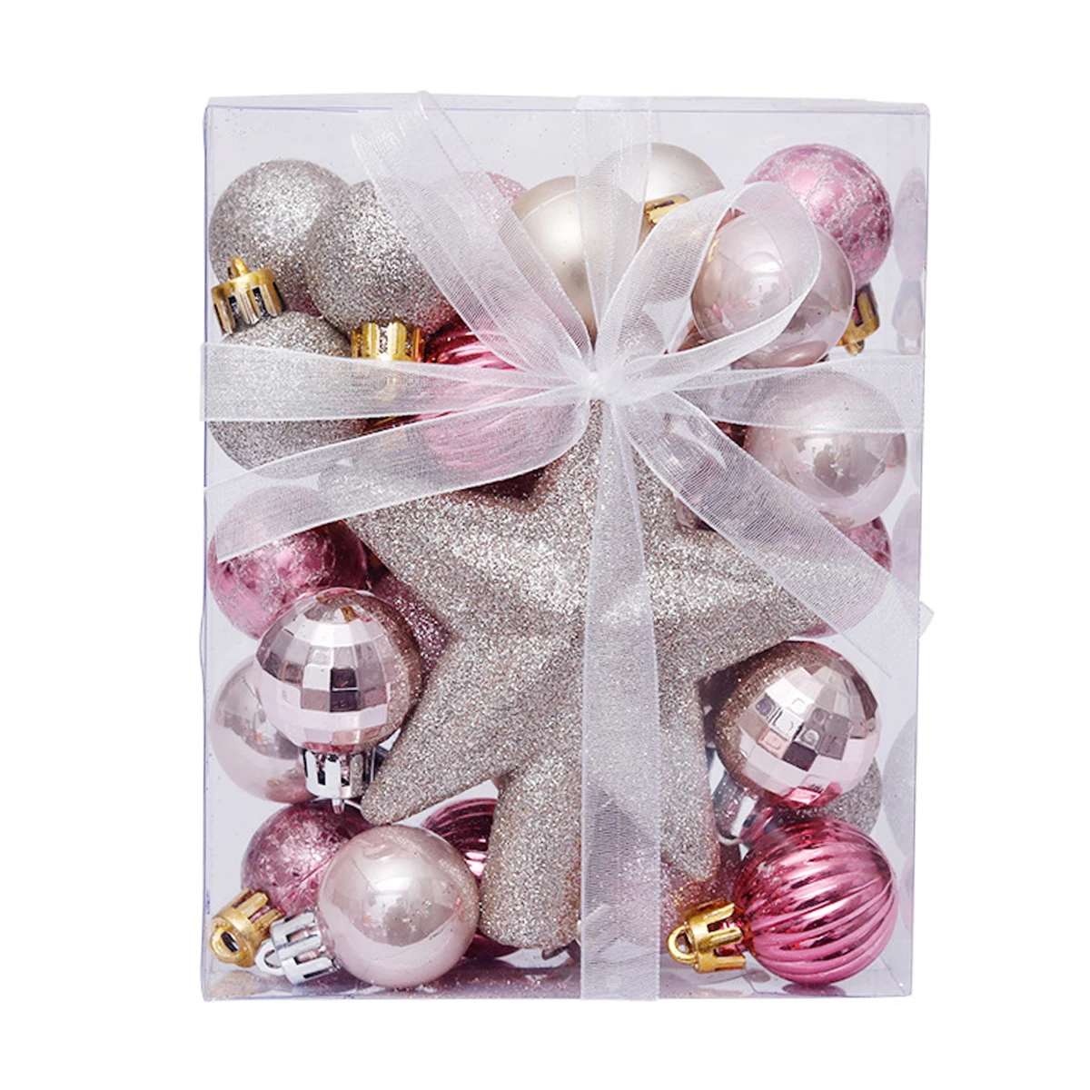 thumbnail image 1 of Juego de 30 adornos navideños, adornos brillantes para árboles, bolas navideñas con forma de estrella, adornos para árboles de Navidad, 1 of 5