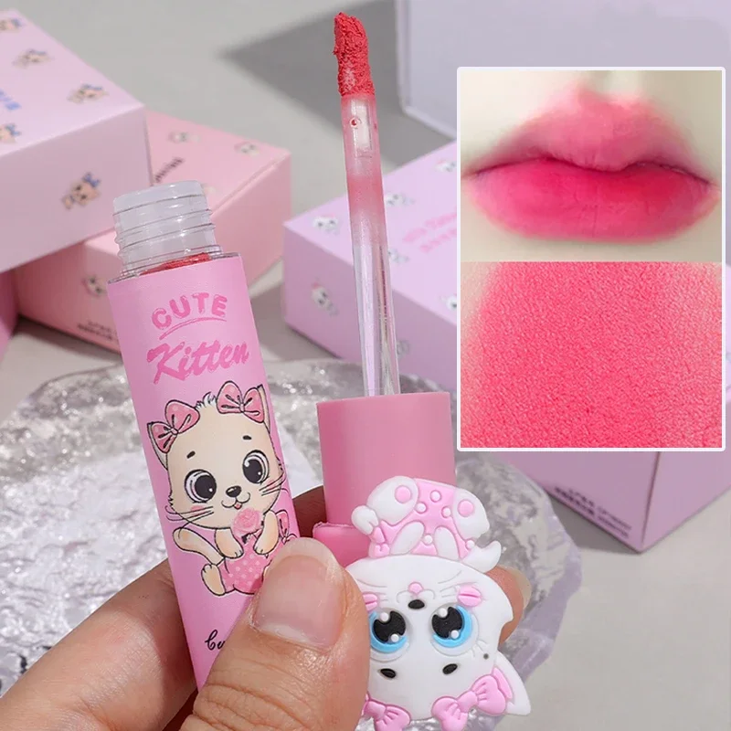 Cute Cat Velvet Lip Gloss 4 Color Lasting Easy To Color Pink Red Matte Lip Mud Waterproof Non-stick Cup Liquid Lipstick Cosmetic