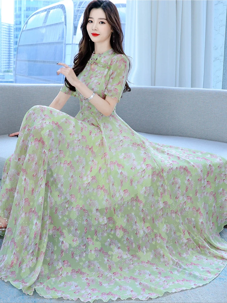 

Women Long Dresses Summer 2023 Chiffon Beach Casual Dress Floral Party Maxi Bodycon Prom Luxury Elegant Fashion Vacation Korean