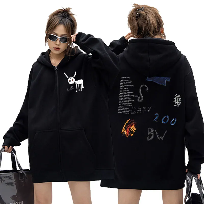 

Drake for All The Dogs Album Graphics Zipper Hoodie Men's Fashion Casual Sweatshirt Streetwear Male Hip Hop Loose Zip Up Jacket