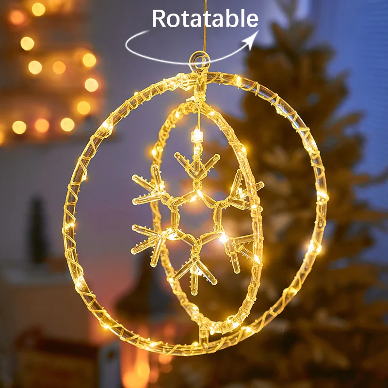 Christmas LED Light String, Battery Powered Double Round Pendant Light with Remote and Timer, Holiday Lamp for Home Decoration 3
