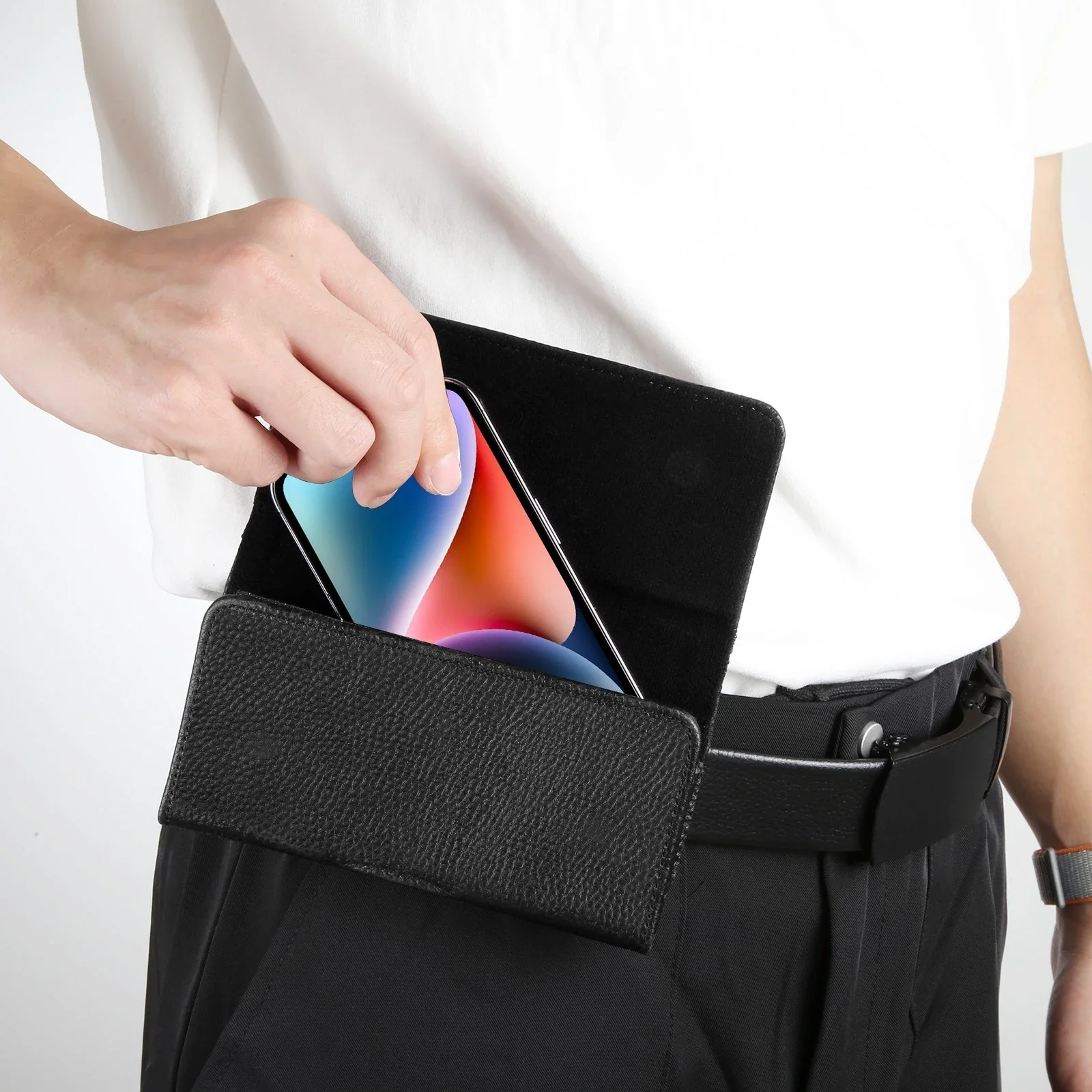 4.7-6.8 인치 전화 홀스터 케이스  가죽 전화 벨트 클립 파우치 허리 가로 가방 아이폰 15 삼성 갤럭시 S23 5G