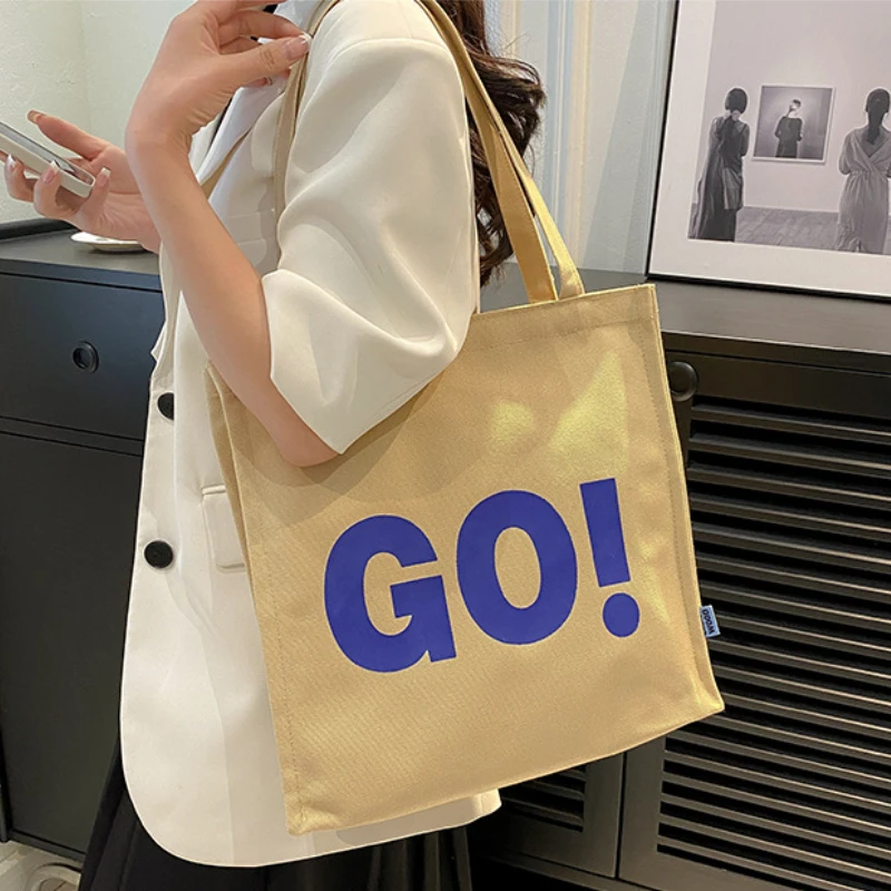 Canvas Bag Letter Leisure Fashion Student Handbag Daily Commute Shoulder Bag for Ladies Girl Casual Trendy All-match Solid Color