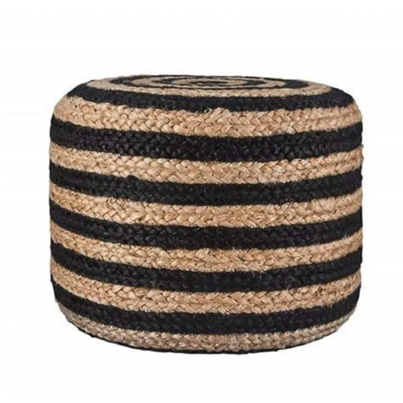 

Pouf Jute Handmade Natural Braided Beige & Black Round Ottoman Pouffe Cover