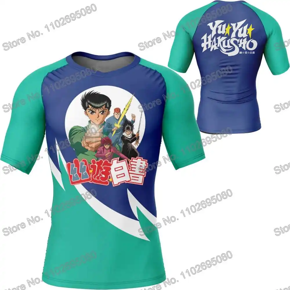 Spirit Detective Surf Clothing BJJ MMA Men Rash Guard Short Sleeve Diving T-Shirt Tight Swimwear Summer Beach Floatsuit GYM Tops