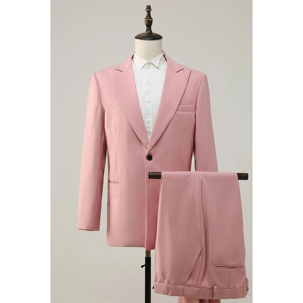 

Новый милый розовый облегающий мужской костюм из двух предметов, блейзер и брюки на одной пуговице