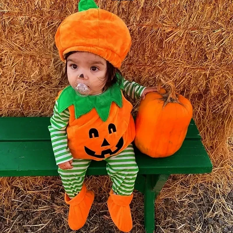 

2023 Autumn Holloween Baby Clothing Sets Boys Girls Cute Sleeveless Pumpkin Clothes Socks 3Pcs Kids Holloween Costumes Suit