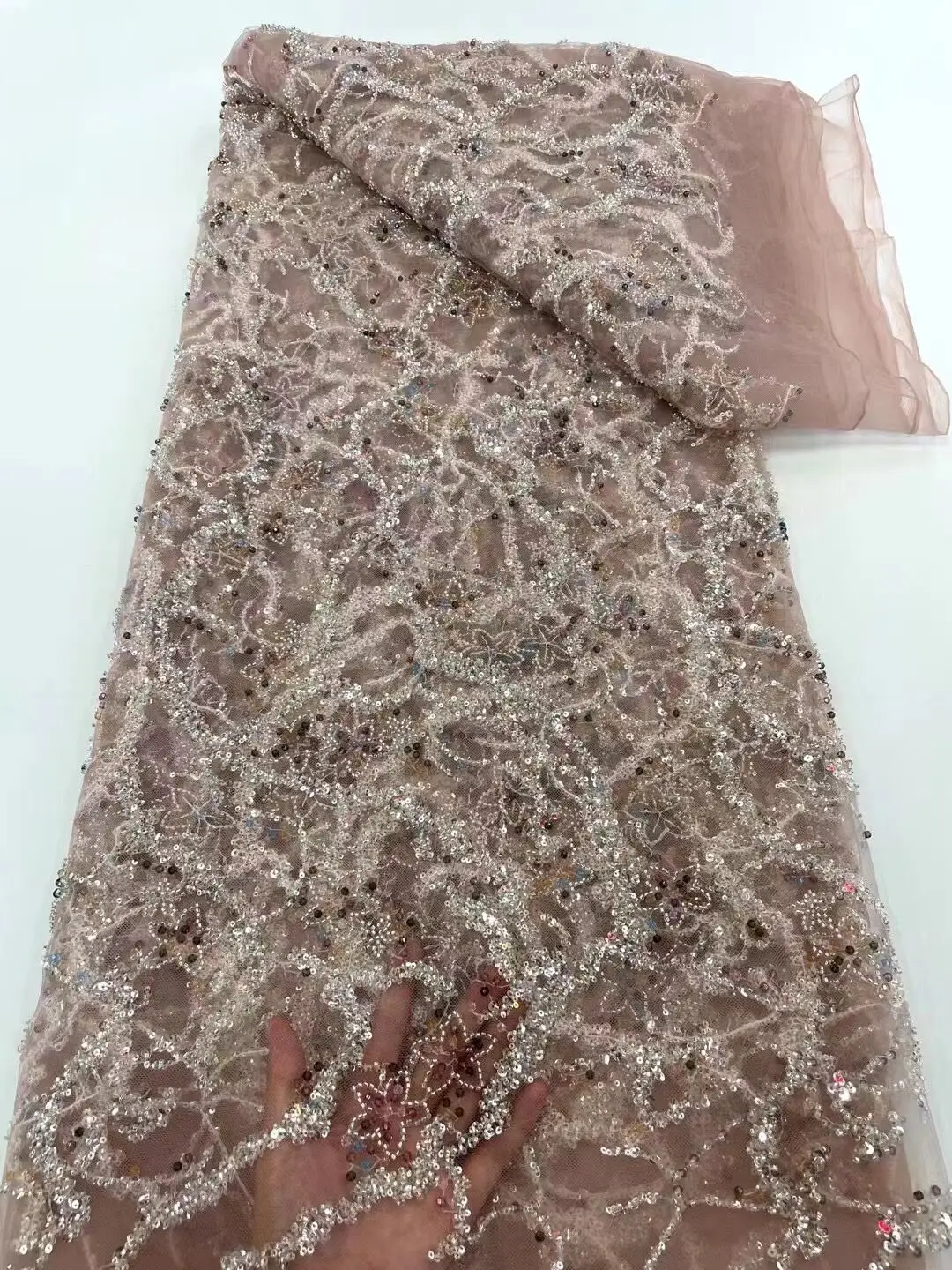 

Tulle Lace Heavy Bead Latest African French Mesh Lace with Sequins Nigeria L-1306892 Lace Fabric for Sewing