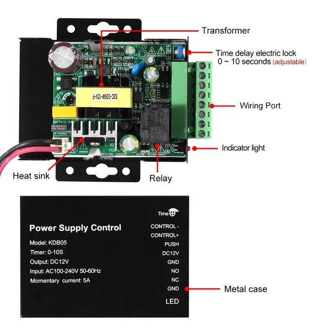 DC 12V Access Control Power Supply Switch 5A 3A Output AC110V-240V Input Power Source Supplier Adapter for Video Intercom System 5