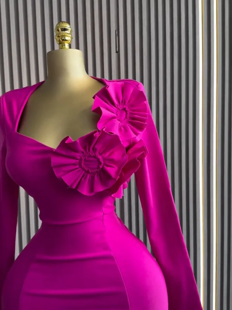 Wmstar Dresses Women Elegant Flower Decoration Long Sleeve Sweet Office Lady Midi Dress Spring Clothes Wholesale Dropshipping