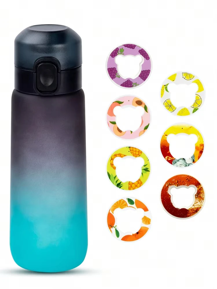 1 Stück 650ml Aromatisierte Wasserflasche mit Zufälligem 1 Geschmacks-Pod Luftwasserflasche Mattschwarz Luft-Camping-Sport-Fitness-Becher – Detail 10