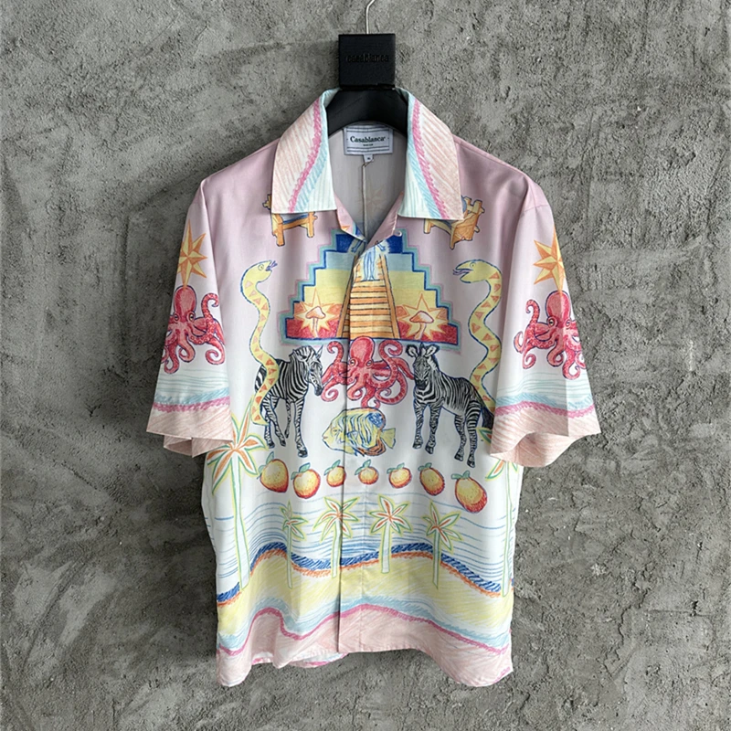 

Oversized Casablanca Shirts Men Women 1:1 High Quality Zebra Octopus Silk Hawaiian Shirts