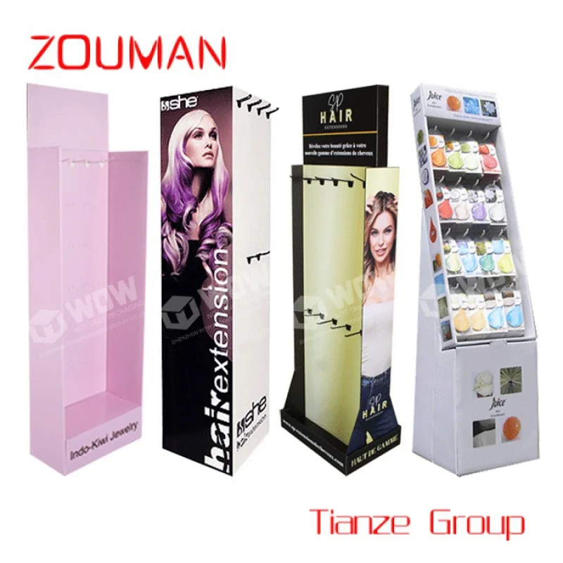 Custom , Store Retail Paper Hair Extensions Display Stand Fashionable Cardboard Hair Product Display Shelf CMYK Print