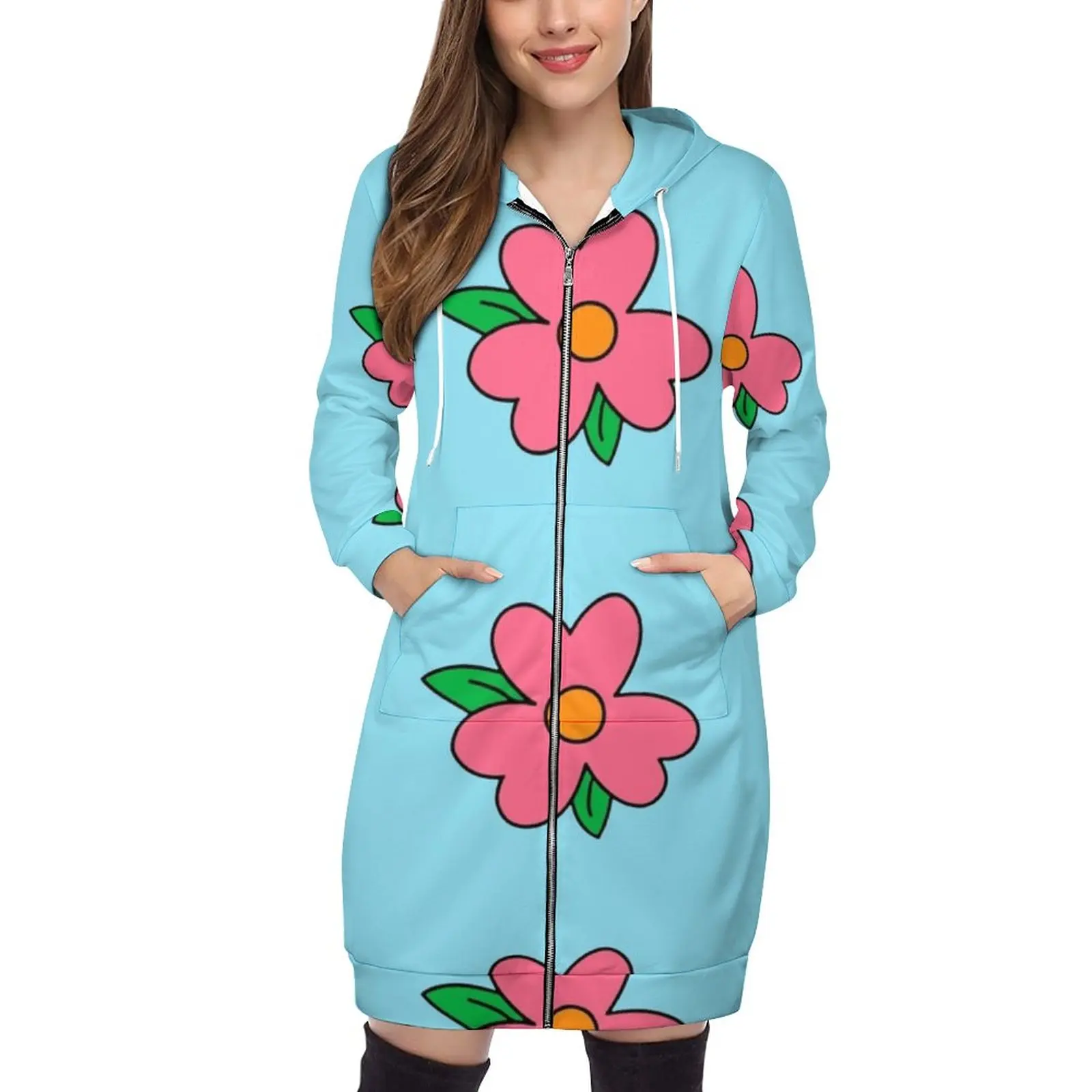 Fat Homer Blue Dress Pattern Big Flower Hoodie Sweatshirt Women Drawstring  Printed Pocket Hooded Sweatshirts Over Weight Fat - AliExpress