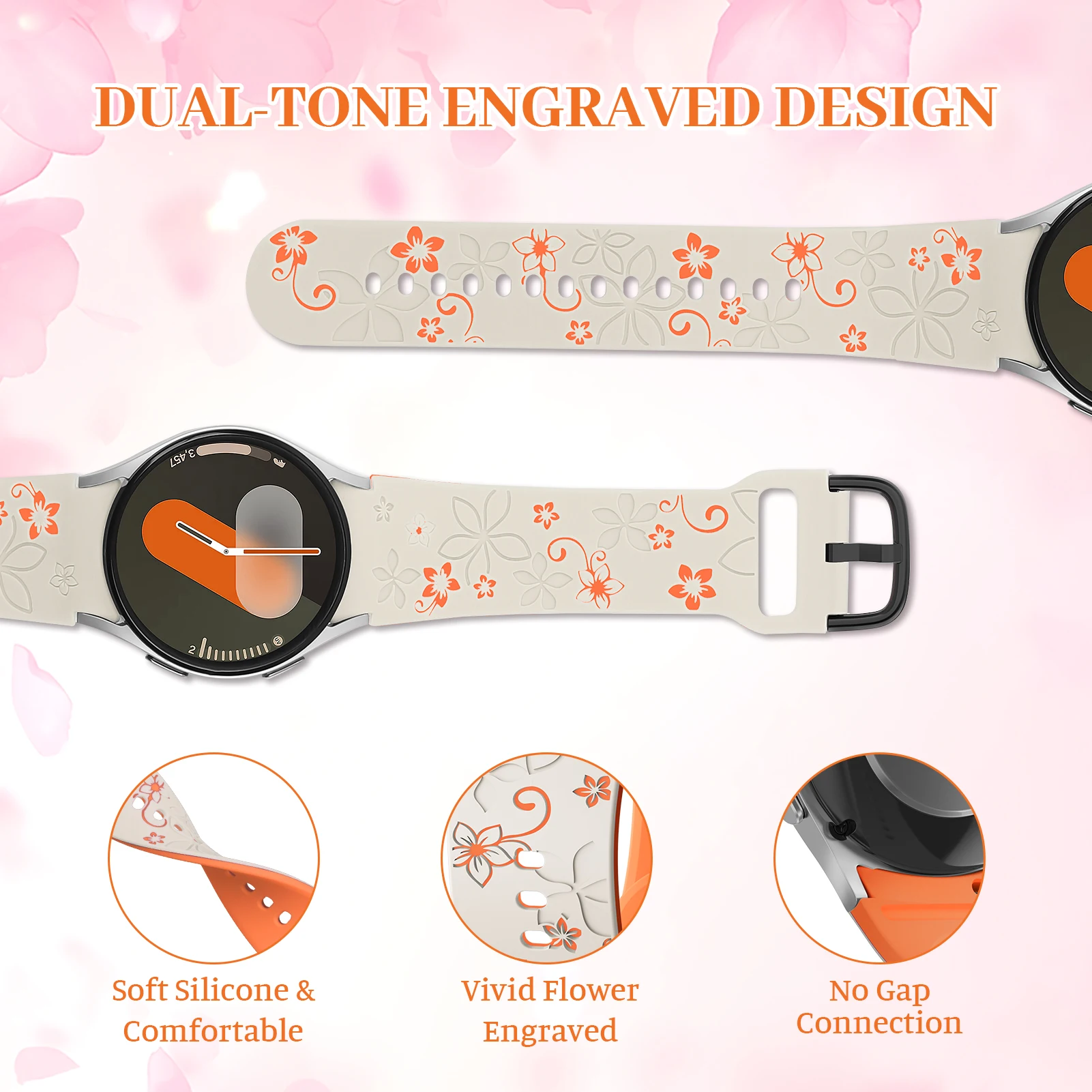 Engraved Silicone No-Gap Sport Bracelet Strap, Various Sizes