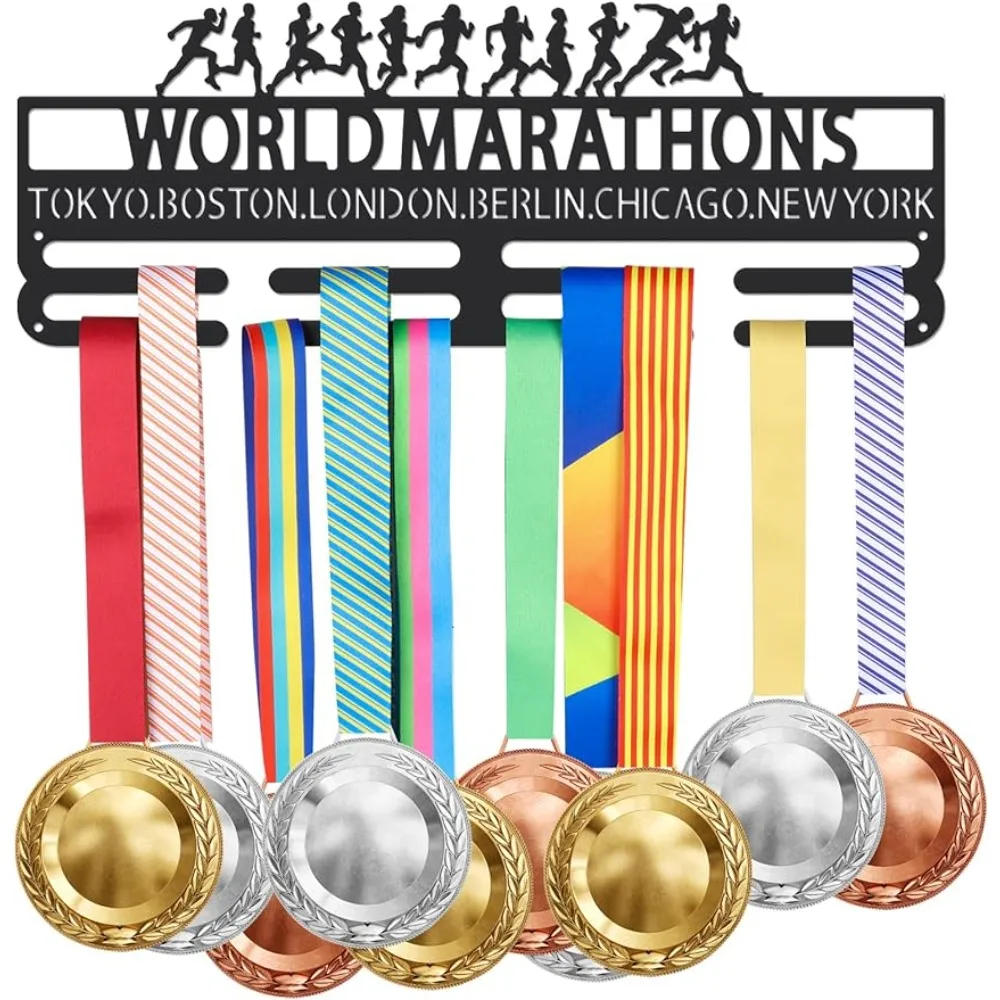 

World Marathon Medal Holder Tokyo Boston London Berlin Chicago New York Medals Display Black Iron Wall Mounted Hooks for 40+