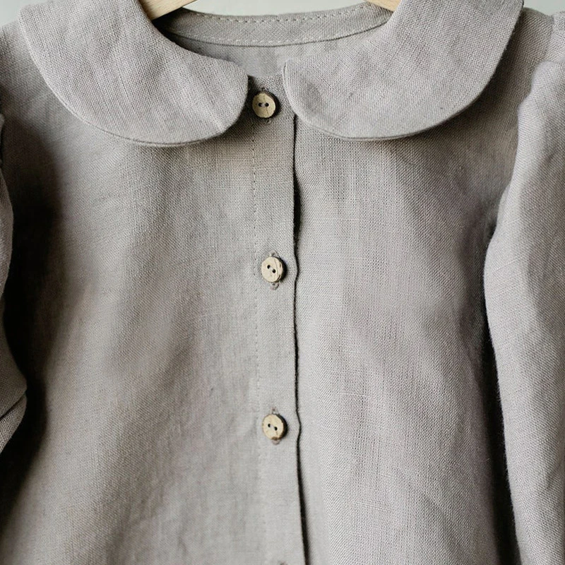 Autumn Retro Girls Long-Sleeve Cotton And Linen Shirts Buttons Baby Girl Casual Doll Collar Lantern Sleeve Tops TZ151 Kids Shirts