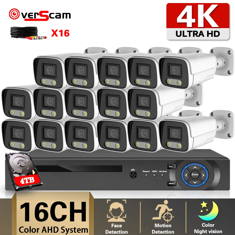 4K Ultra HD AHD Video Surveillance System Kit 16CH DVR Security Camera System Set 8MP Color Night Vision CCTV Camera Kit 8CH P2P