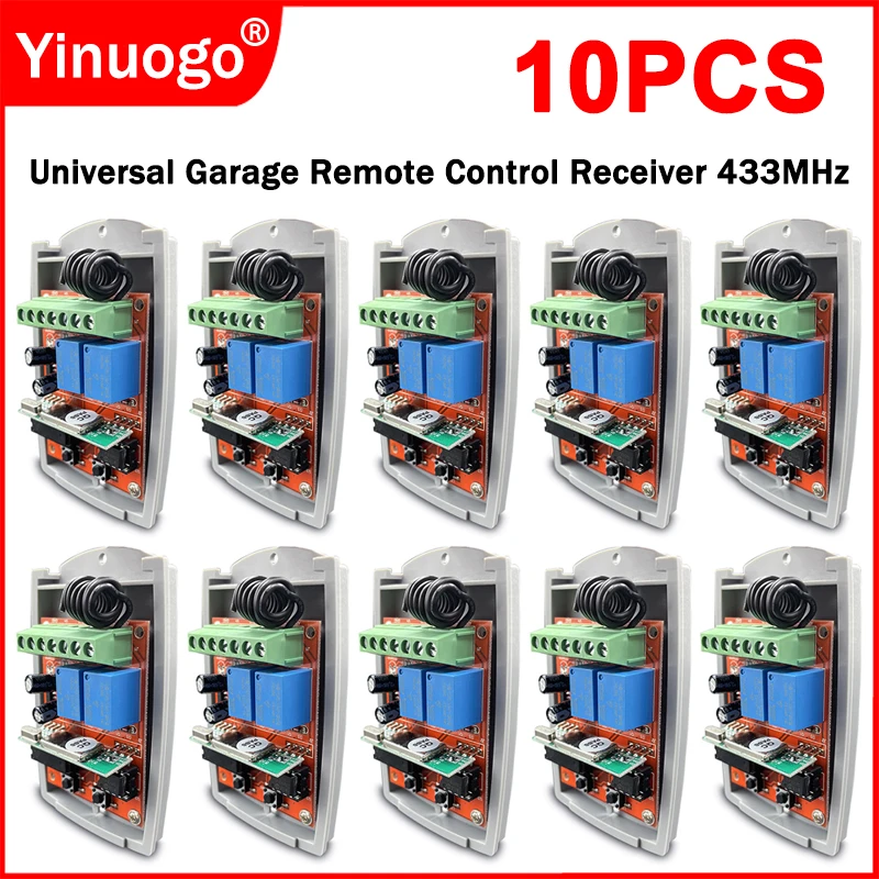 

10PCS 433MHz Universal Garage Door Gate Remote Control Receiver 433.92MHz 12V-24V 2 Channel Switch Controller Opener Transmitter