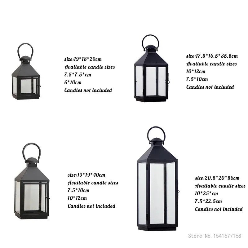 Nordic Outdoor Glass Windproof Candlestick, Wrought Iron, Floor Wind Lamp, Simple Shooting Props, Retro Garden Decor, 1Pc