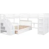 L-Shape Triple Bunk Beds with Stairs and Desk,Twin Over Full Bunk Bed with Storage Wardrobe, Shelves and Drawers,Wood Staircase 6