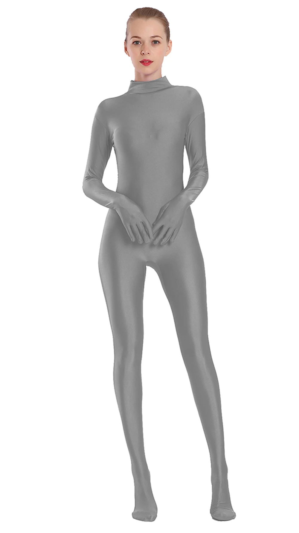 Aoylisey Women Footed Unitard Spandex Bodysuit Adult Sexy High Neck Full Body Leotard Dance Wear Jumpsuits