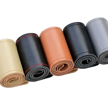 DIY 38cm 스티어링 휠 커버, 부드러운 가죽 브레이드, 바늘과 실, 자동차 스티어링 휠에 인테리어 액세서리