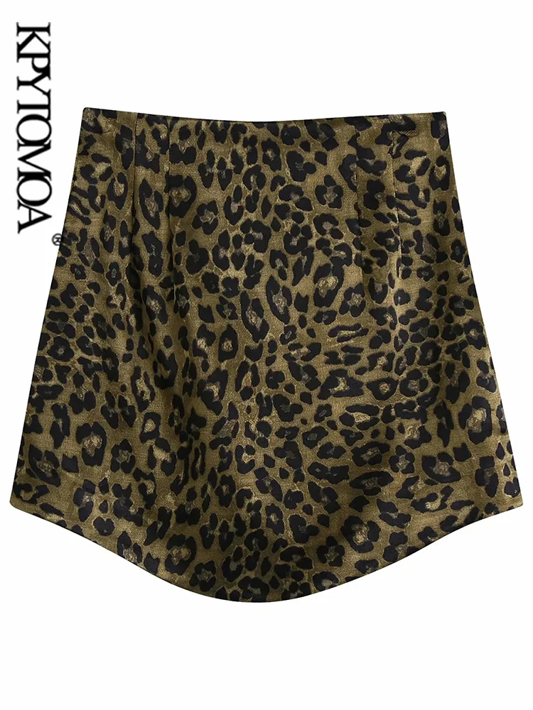 Женская мини-юбка с леопардовым принтом высокой талией и молнией сзади | одежда