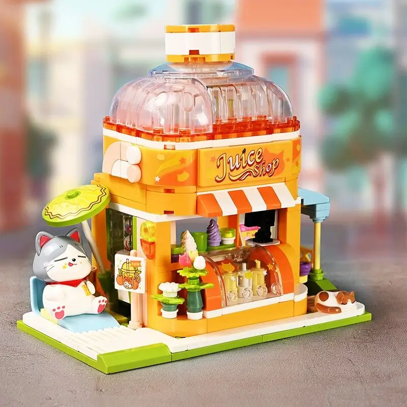 2023 Keeppley City Creativity Street View Cute Cartoon Cat Game House Model Building Blocks Mattoni Fai Da Te Moc Kids Toys