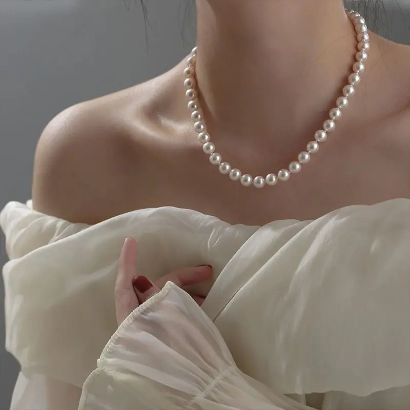 925 sterling silver Pearl necklace Shell pearl Fashion accessories Right round bead Women's accessories  Fashion gift