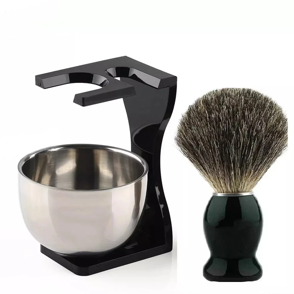 Men's Shaving Set Gift Shaving Brush Badger Wooden Handle Transparent Acrylic Stand Stainless Steel Bowl Shaving Foam Bowl