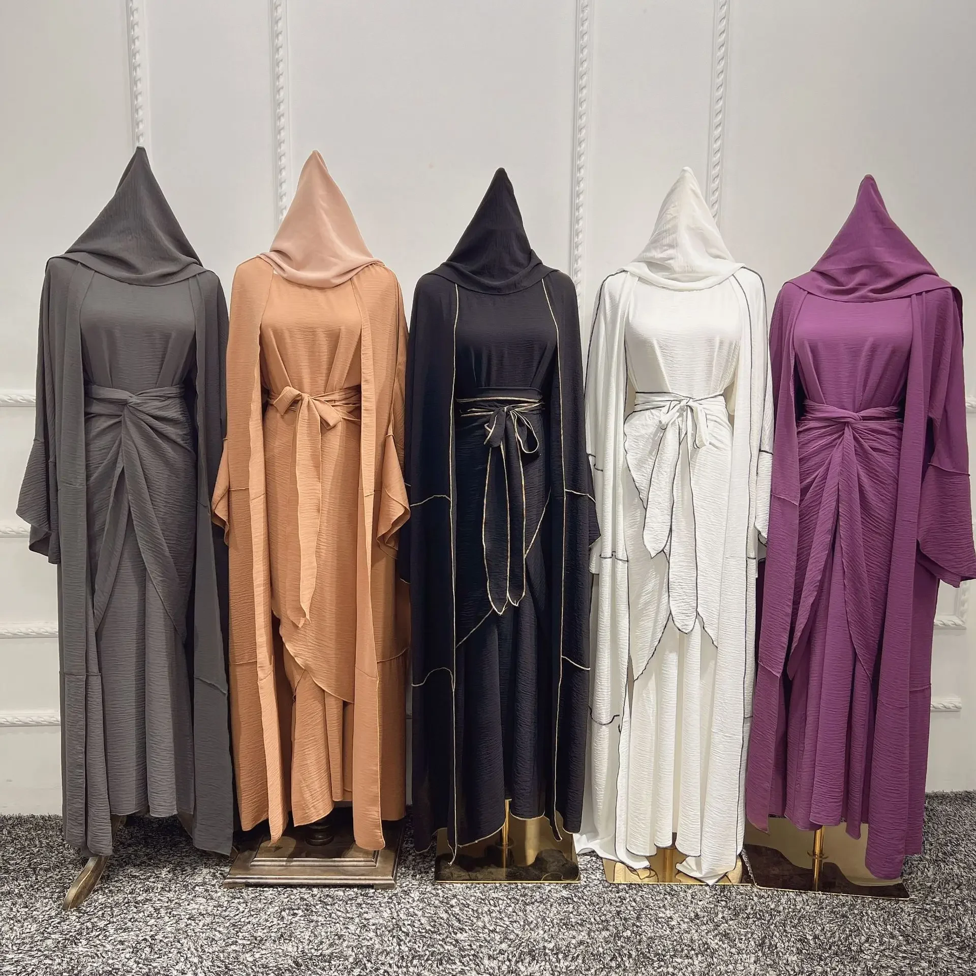 3 Piece Abaya Set Islam Turkey Bangladesh Muslim Sets Hijab Dress Open Abayas for Women Dubai Wrap Skirt African Islam Clothes