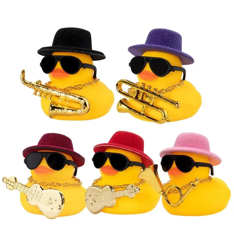 

Squeak Rubber Ducks Car Ornaments Car Duck Car Dashboard Duck Decoration with Hat Musical Instrument Necklace for Car Dashboard