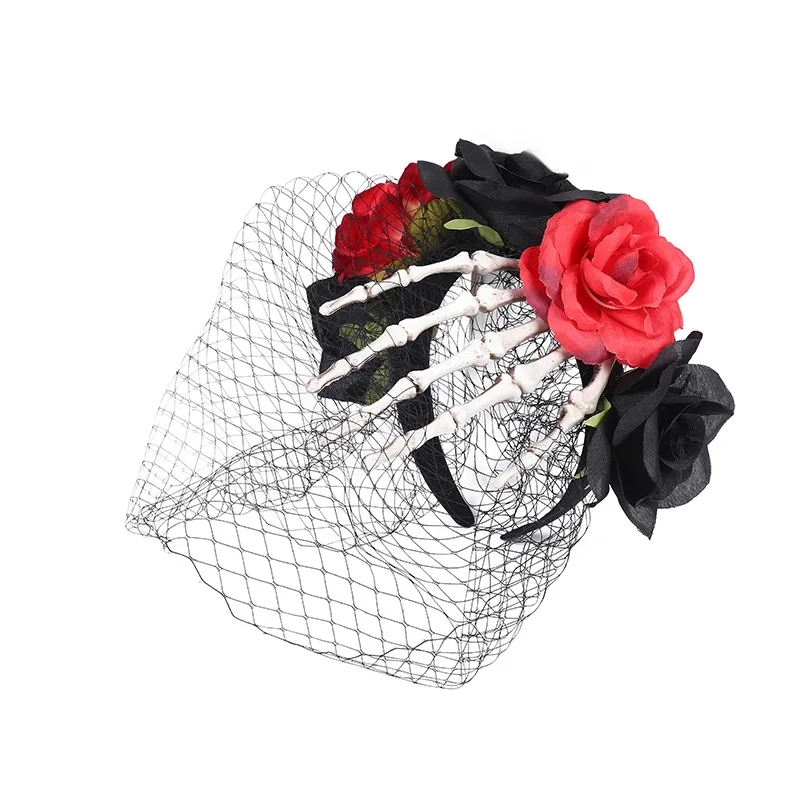 Halloween Headband Day of The Dead Headband Costume  Mexican Headpiece Flower Crown Festival Veil Hairband with Skeleton short bridal veil wedding dress accessories simple double layer soft mesh yarn with hair comb