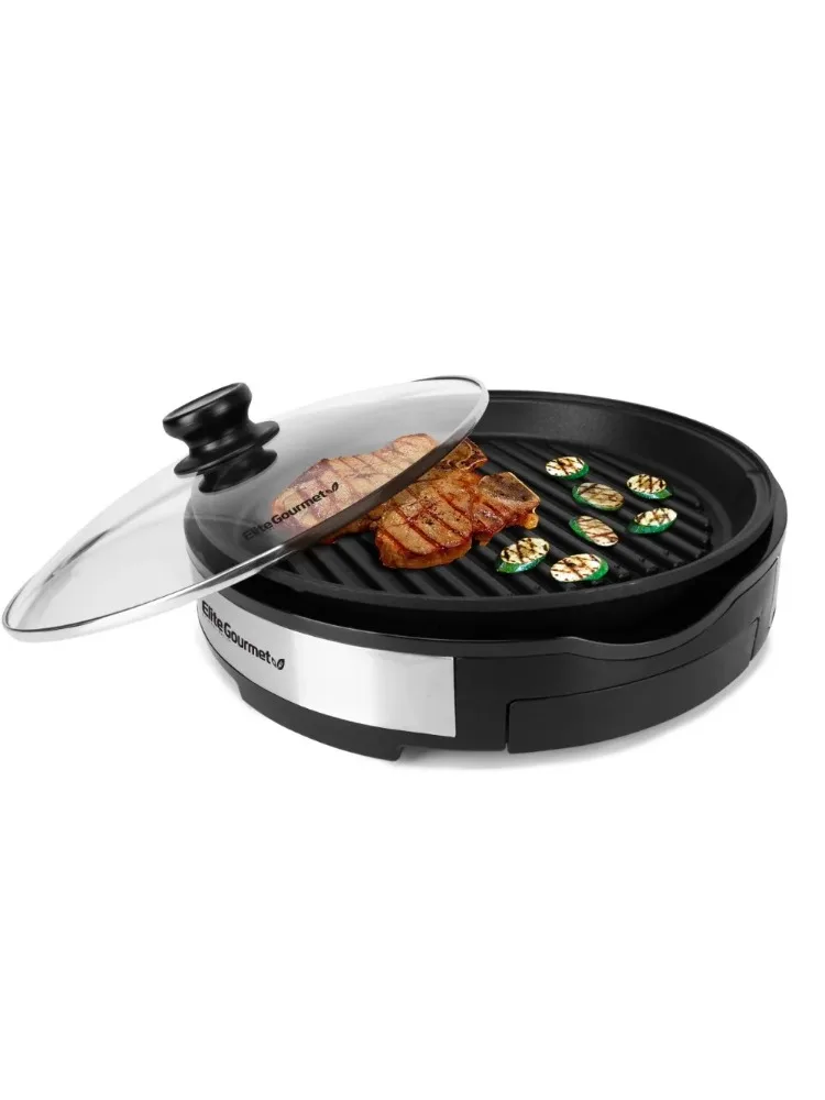 Smokeless Indoor Electric BBQ Grill with Glass Lid, Dishwasher Safe, Nonstick, Adjustable Temperature, Fast Heat Up, Stainless 2