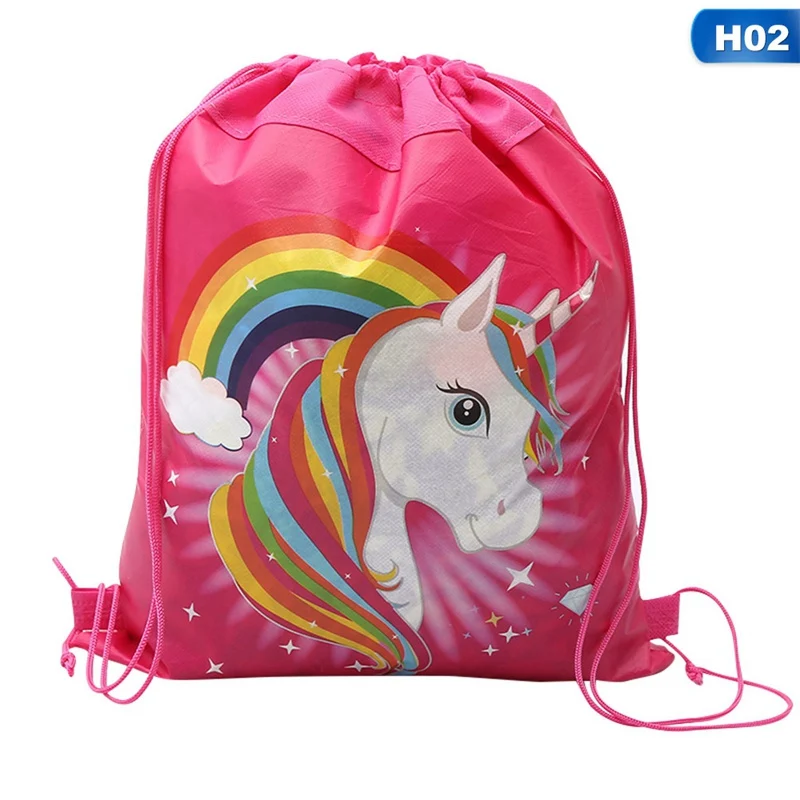 Children Kids Waterproof  Cartoon Unicorn Drawstring Backpack School Bags Animal Colorful Canvas Storage Rucksack Bundle Pocket