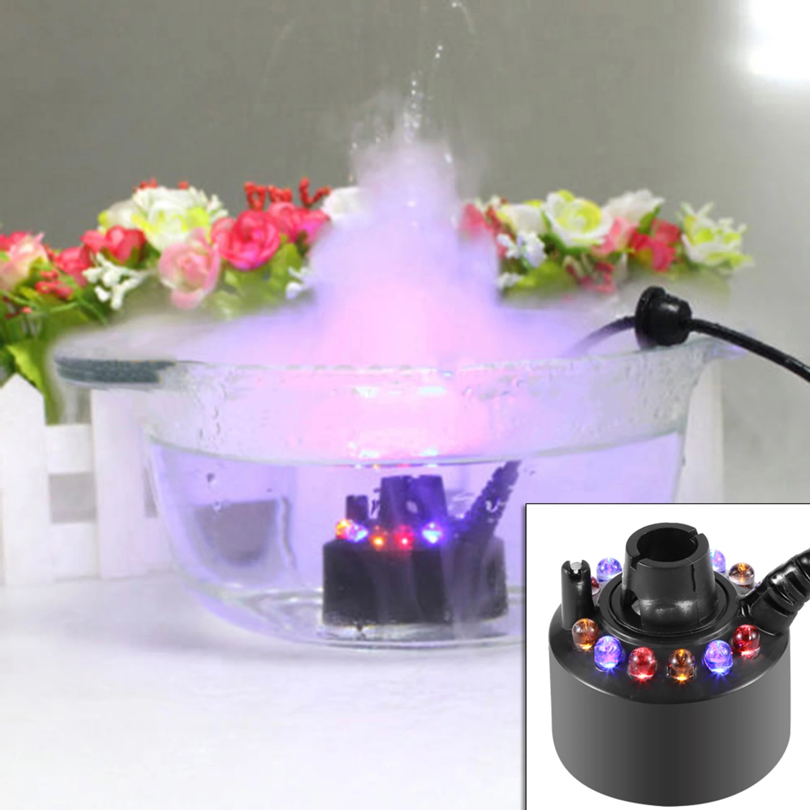 물 분수 연못용 다채로운 미스트 메이커, 전원 어댑터 포함, ZK20, 12LED, 1 개