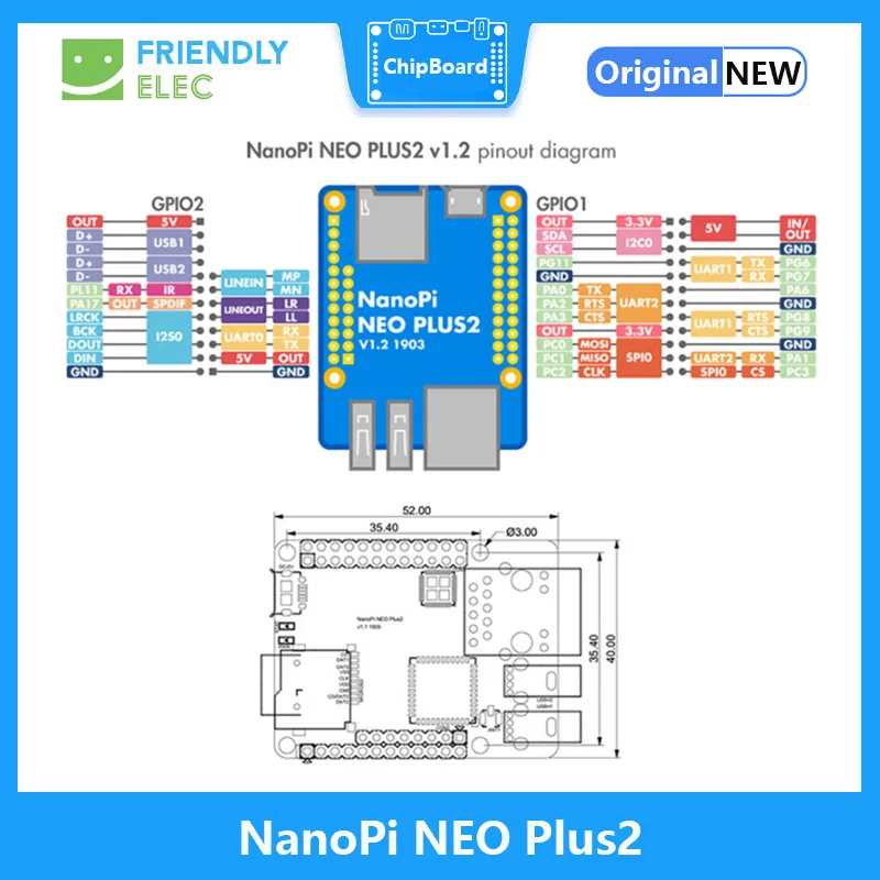 NanoPi NEO Plus2 512MB DDR3 RAM 8GB eMMC Allwinner H5 Quad-core 64-bit high-performance Cortex A53