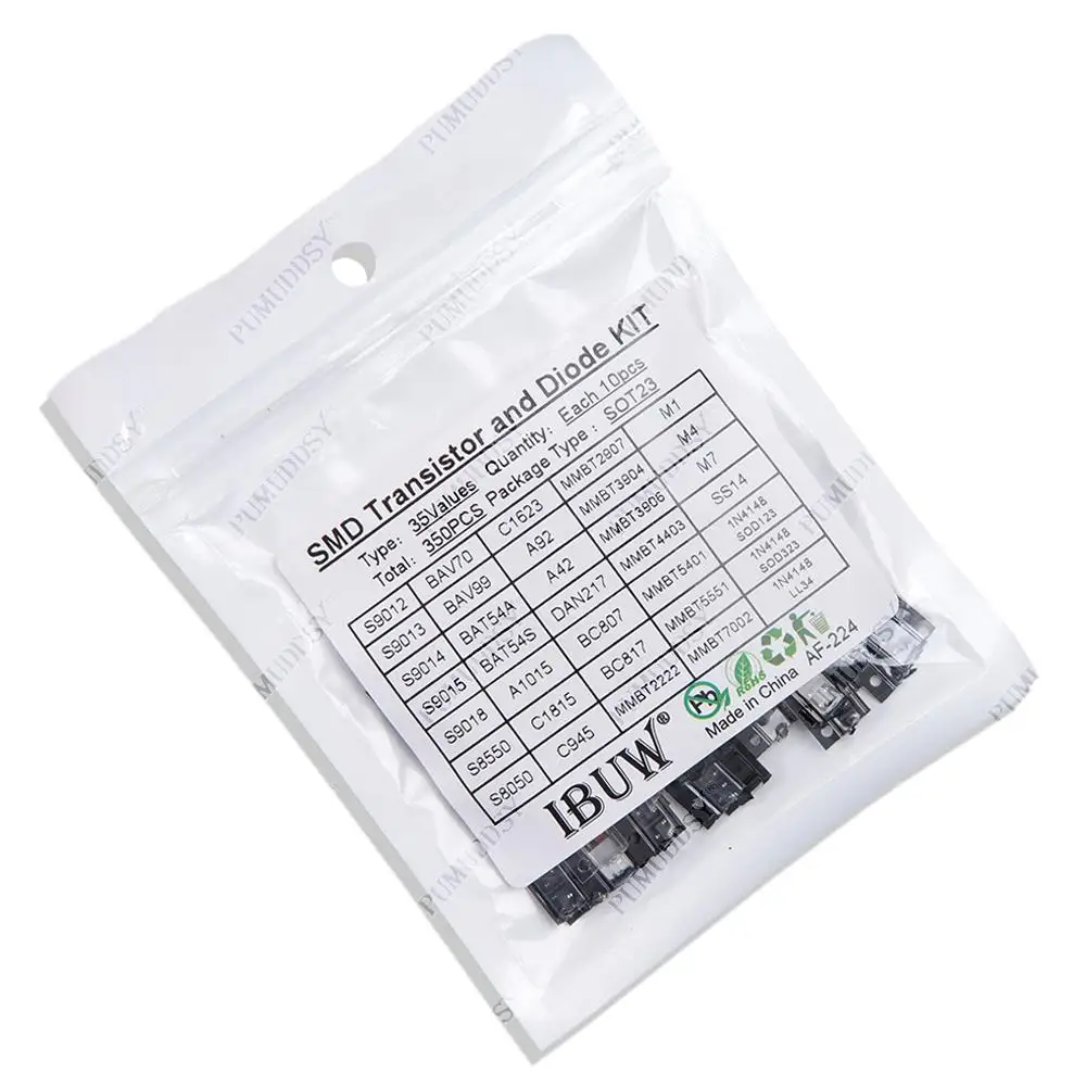 35 valori * 10 pezzi = 350 pezzi SMD SMT pumuddsy Kit assortimento di transistor e diodi - immagine 2