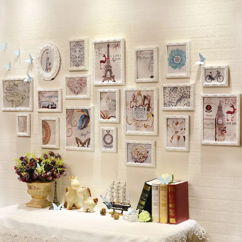 Multi-Frame European-Style Three-Dimensional Carved Solid Wood Photo Frame Sofa Tv Background Wall Large Combination Photo Wall