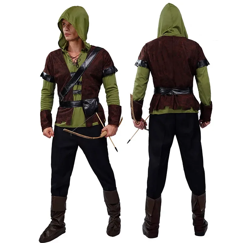 Disfraz Robin Hombre Halloween Men Kidcostume Jacket Pants Belt Mens Hood Prince Fancy Dress Huntsman Costume Per Purim Carnival