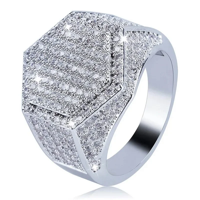 BAOSHINA Men's Ring Hip Hop Iced Out Micro Pave CZ Finger Ring Square Rings For Men Jewelry