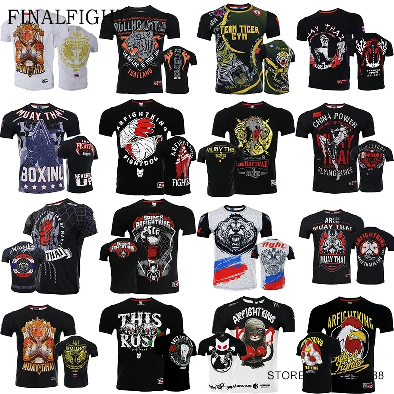 

Mens Muay Thai Shirts Boxing T Shirt MMA Rashguard Quick Dry Jiujitsu Martial Arts Gym Kickboxing Grappling Training Tee Tops