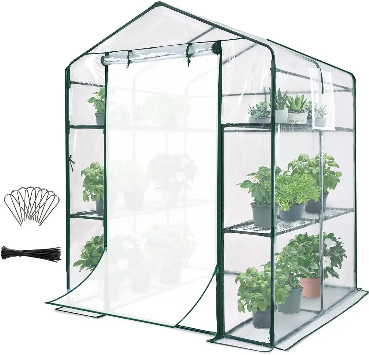 

Greenhouse for Outdoors with Screen Door & Windows, 3 Tiers 8 Shelves Mini Walk-in Portable Plant Garden Green House Kit