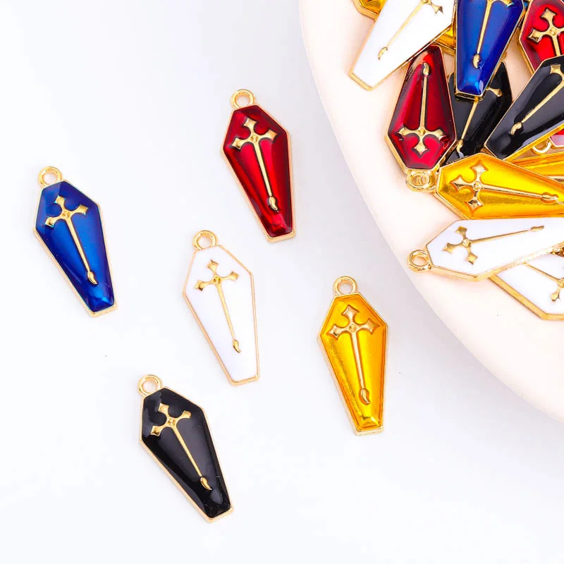 

20/Lot Enamel Cross Coffin Vampire Pendant Halloween Charms For Jewelry Making Accessories DIY Party Necklace Bracelets Earrings
