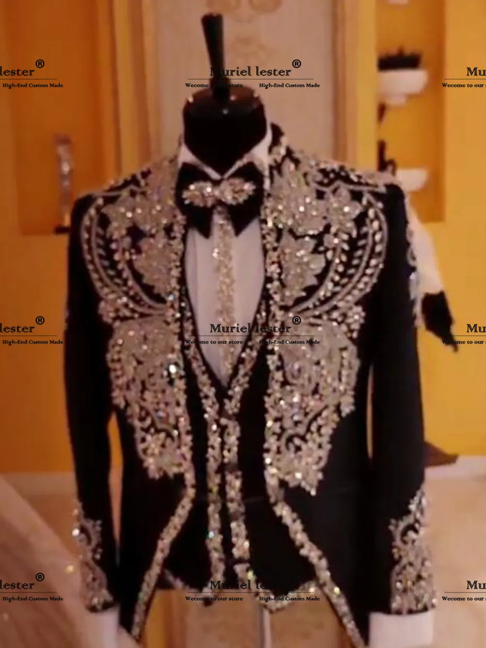 Customized Diamond Beaded Men Suits Groom Wedding Tuxedos 3 Pieces Sets Man Fashion Bridegroom Prom Blazers Slim Fit ropa hombre 4